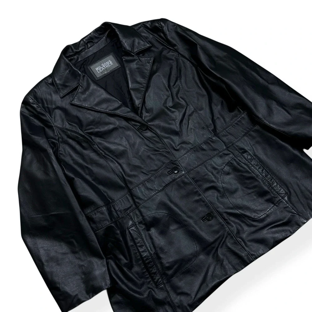 Vintage WILSONS Genuine Soft Leather Jacket Women's Size‎ 3XL Button Coat Black
